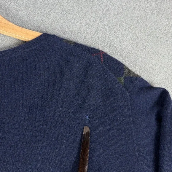 Vineyard Vines Sweater Mens Large Blue Cashmere Argyle Diamond Grandpa Eclectic - Picture 2 of 6